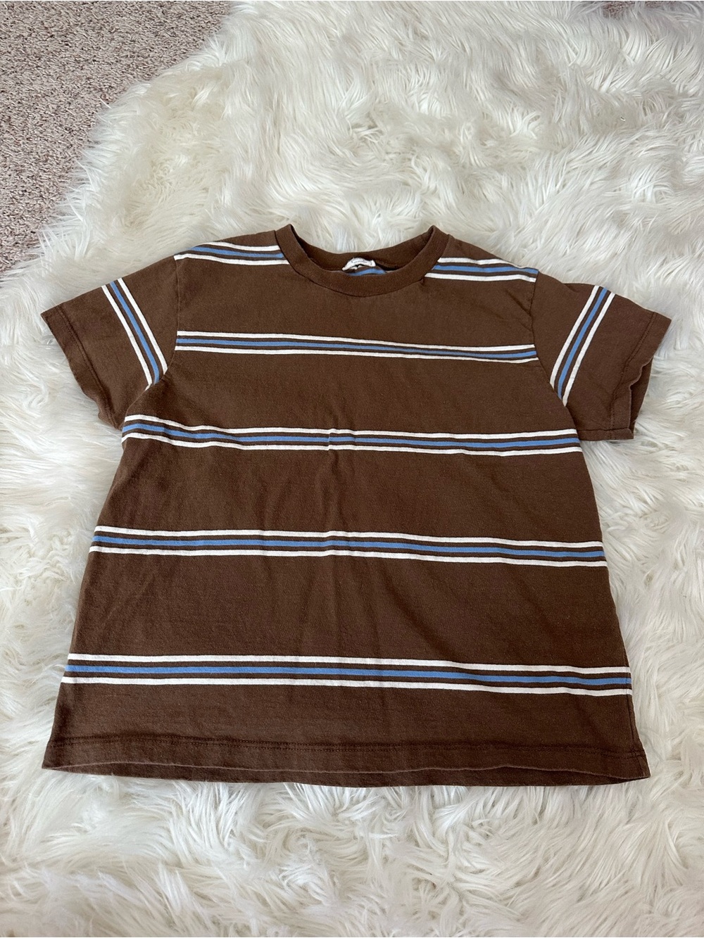 John Galt Brandy Melville Brown Striped Short Sleeve Tee
